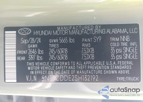 2025 Hyundai Santa Cruz Sel Activity from USA, damaged, VIN 5NTJCDDE2SH132192
